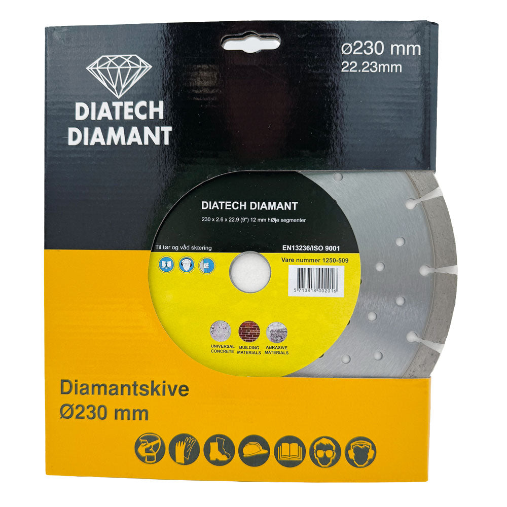 Diamantklinga 230x22,2 mm – För hård betong/natursten – 12 mm segment