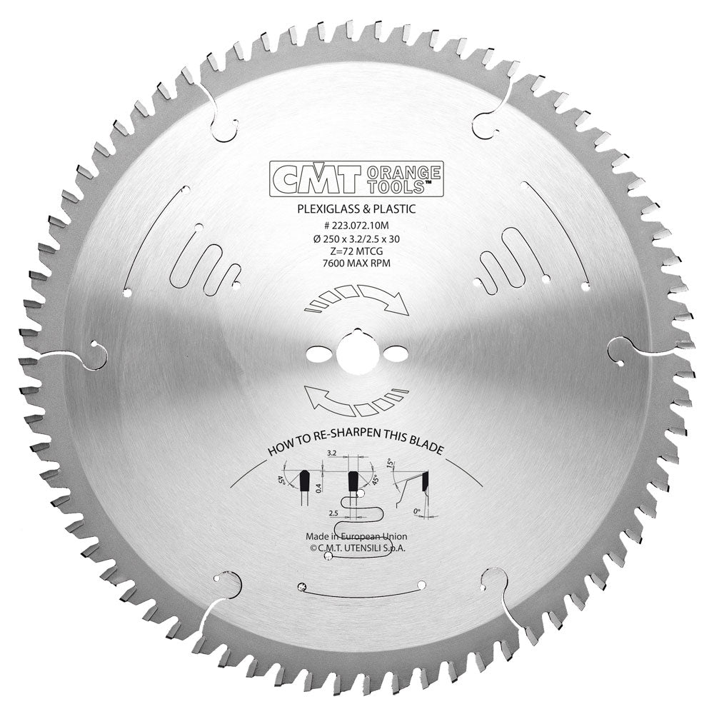 Sågklinga för Plast 250mm x 3,2mm x 30mm Z72 TF
