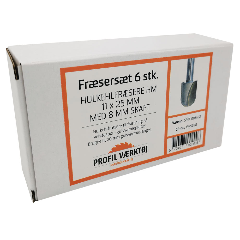 Frässtålssats 6 delar 22mm | Överfrässet till 20mm golvvärmeslang | 8mm skaft