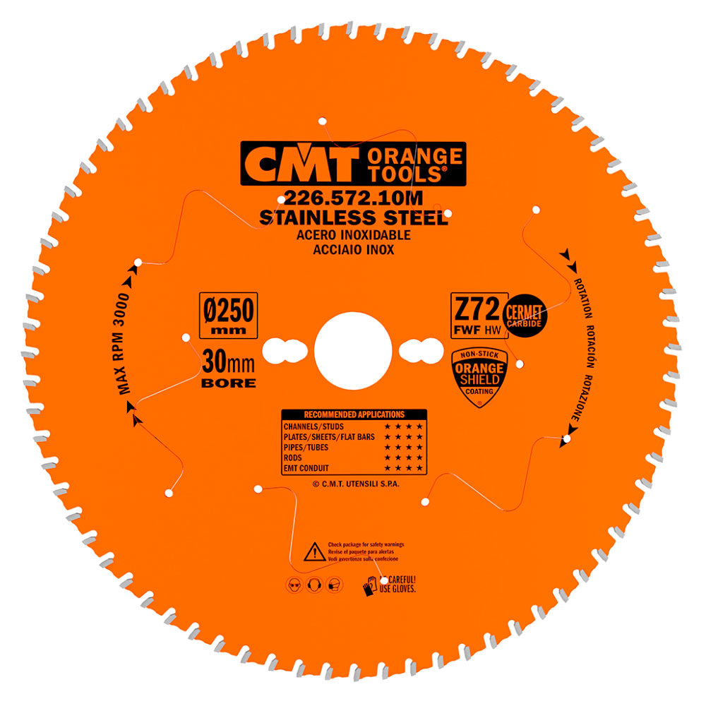 Sågklinga 250mm x 2,2mm x 30mm Z72 till rostfritt stål