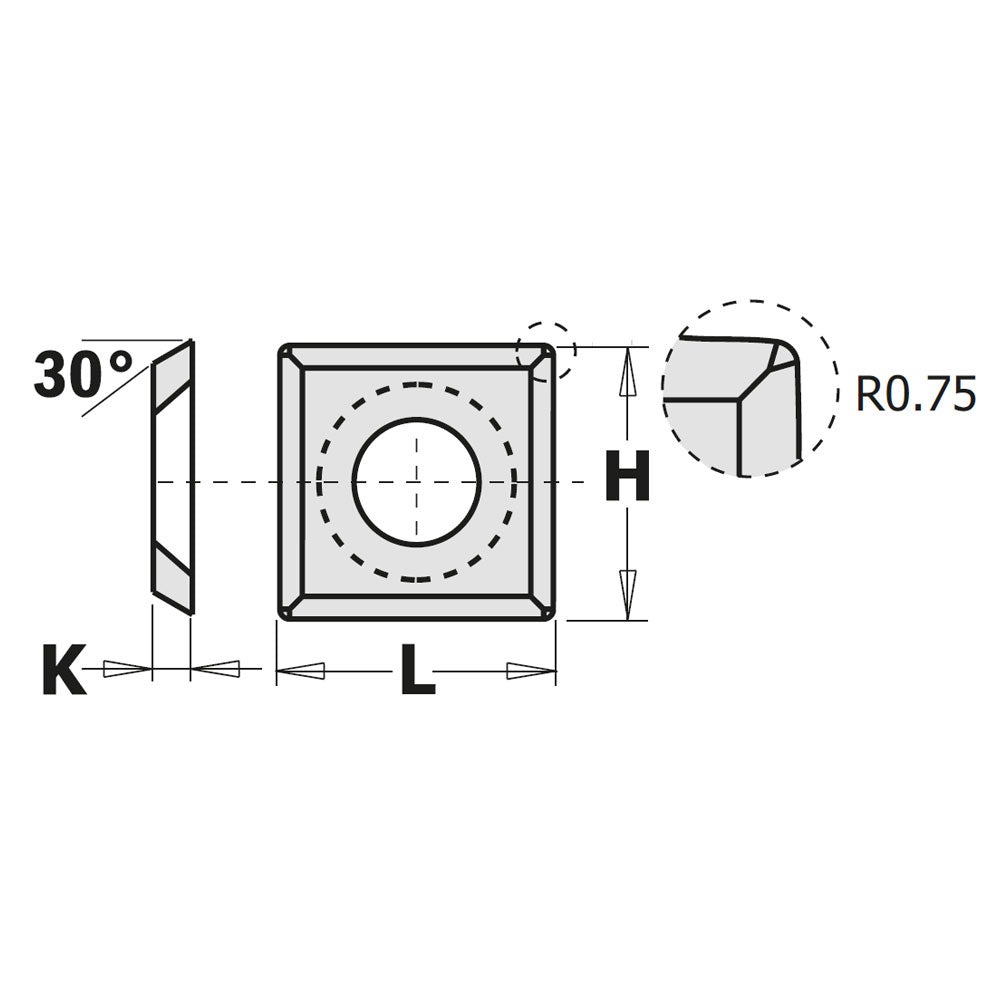 Vänd frässkär / Förskär 14mm x 14mm x 2,0mm CMT m/fas